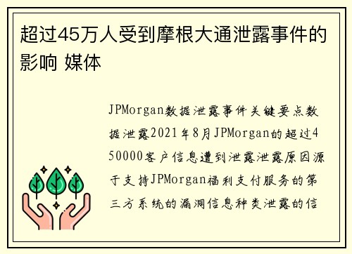 超过45万人受到摩根大通泄露事件的影响 媒体