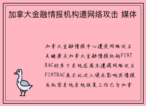 加拿大金融情报机构遭网络攻击 媒体