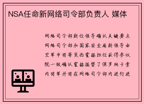 NSA任命新网络司令部负责人 媒体
